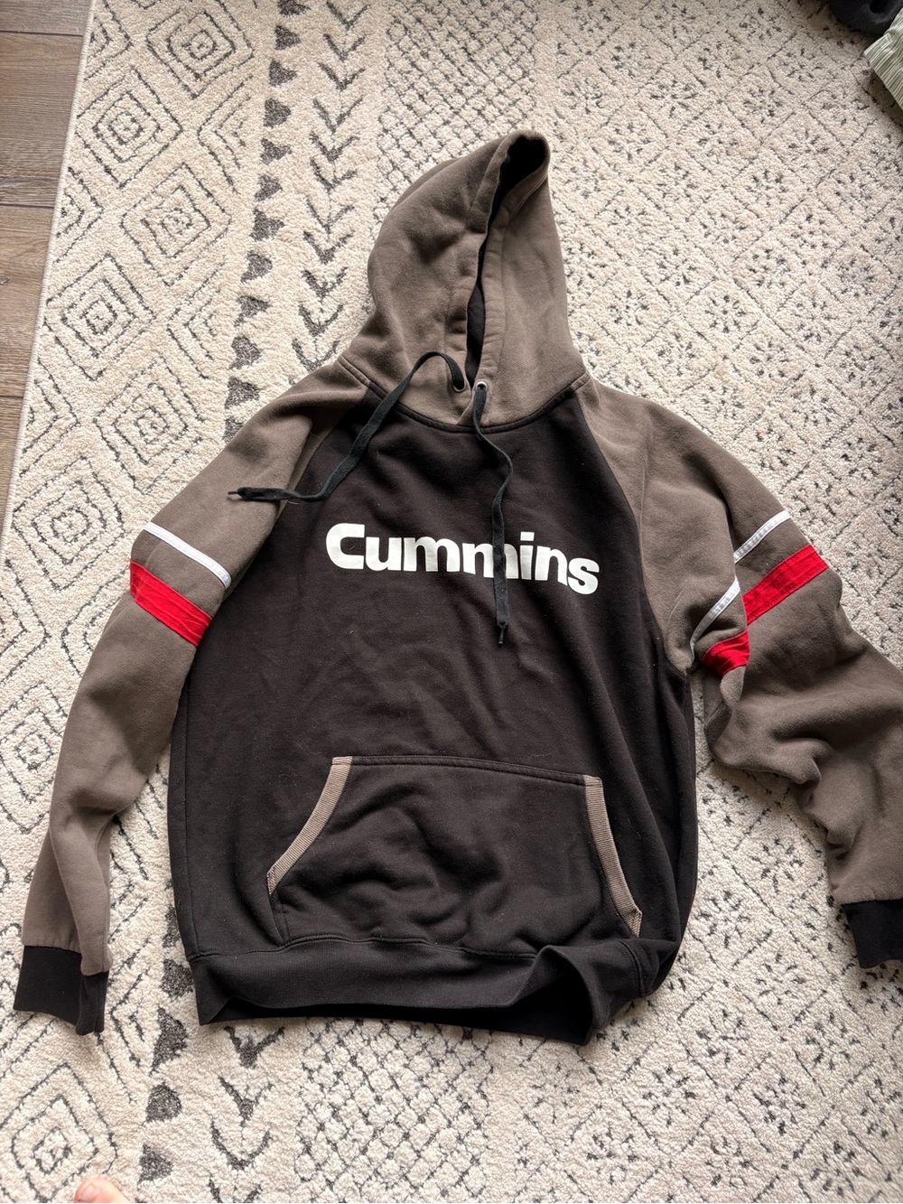Cummins Black & Brown Hooded Sweatshirt with Red Sleeve Accents
